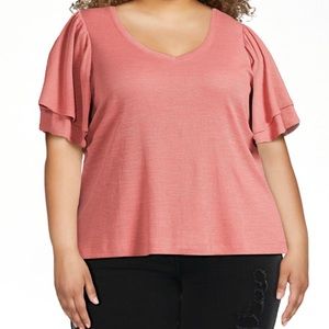Womens plus ruffle sleeve top size 3x in pink camellia